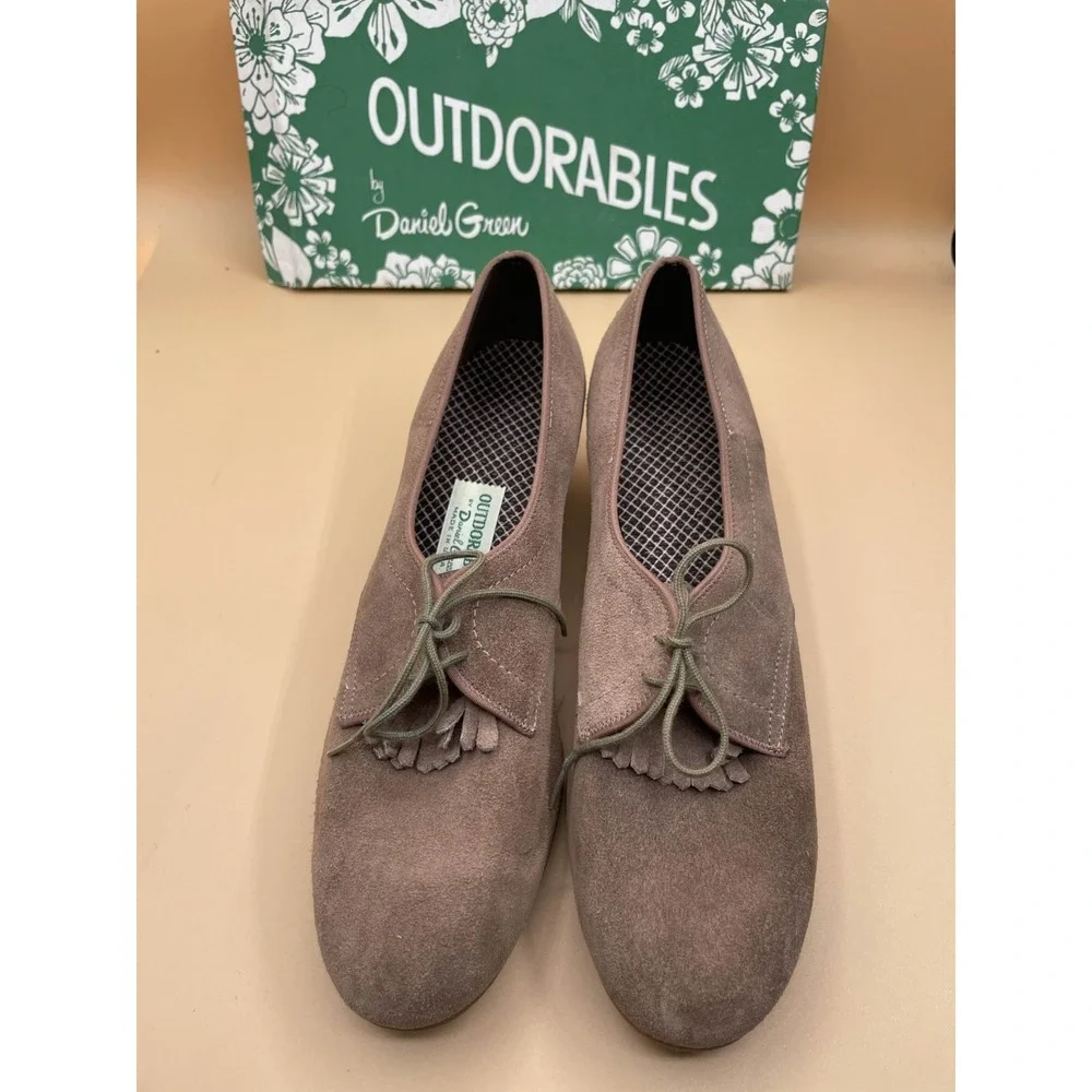 Vintage 70s 80s Outdorables by Daniel Green Suede Heels Shoes Womens 10 W Tan‎